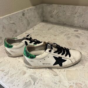Golden Goose White and Green Sneakers